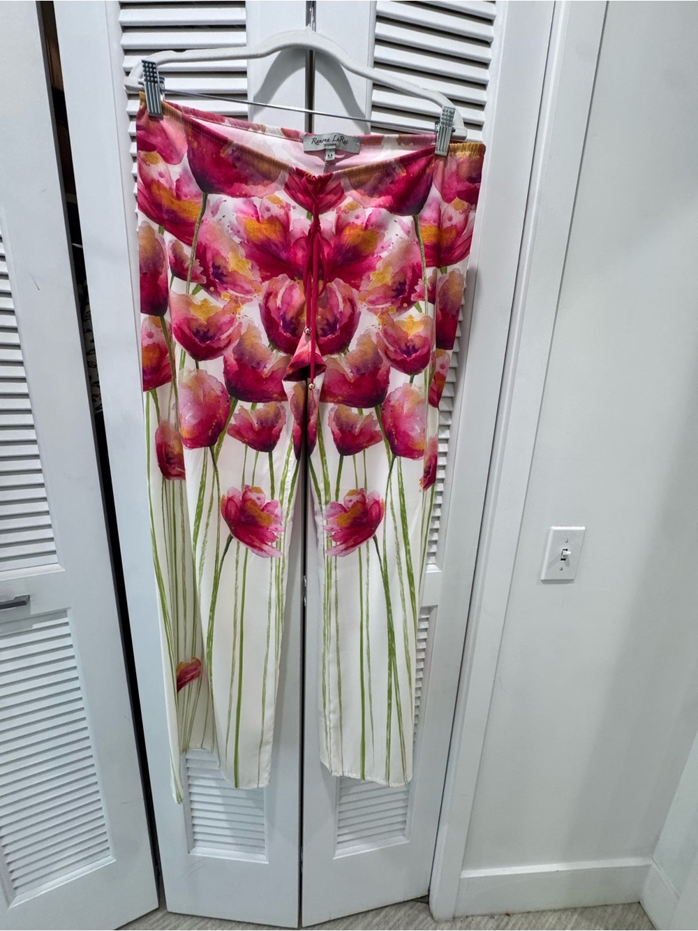 Floral Wide-Leg Pants in White & Pink by Ramona LaRue